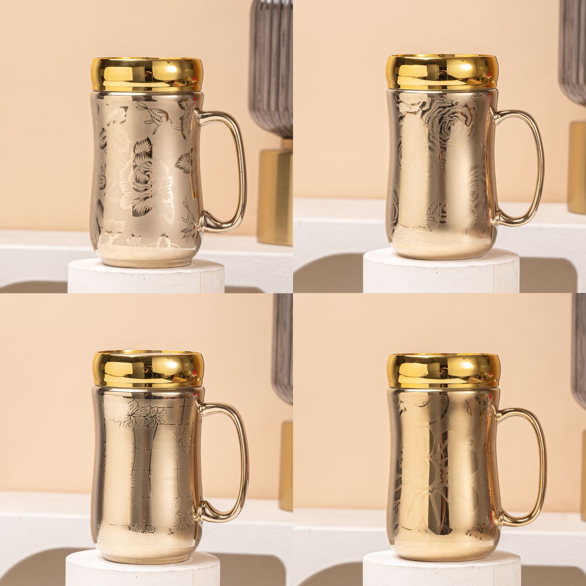 Electroplated gold mirror cup pattern random hair