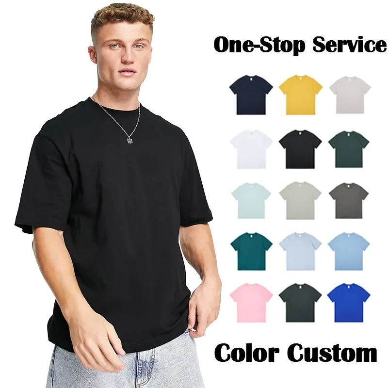 Custom logo 305 GSM 100% Cotton Plain Short Sleeve Oversized mens thick tshirt Heavyweight solid color blank T-Shirt for men