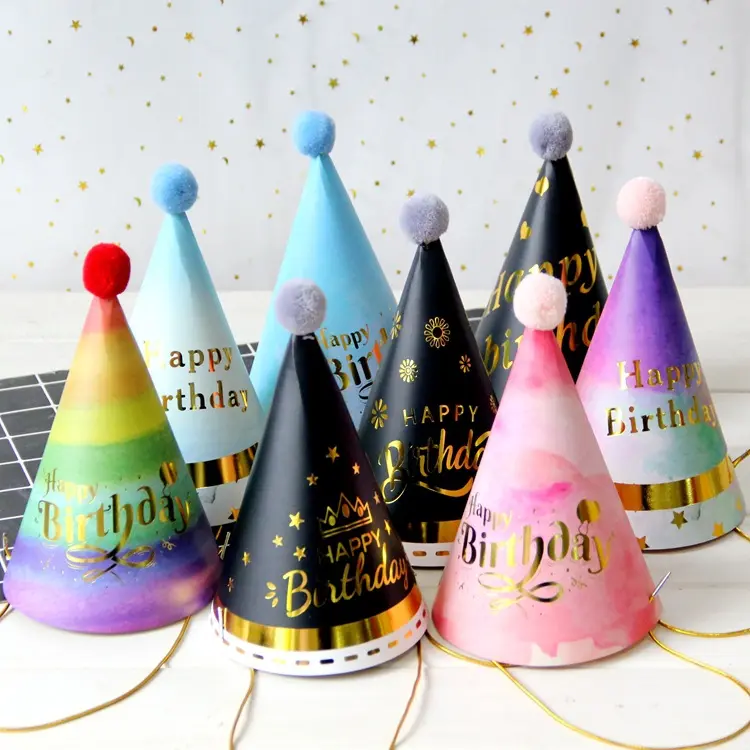 أفضل بيع كرة صوف قبعة مخروط شكل ورقة القبعات الديكور ل عيد ميلاد الأطفال قبعات حفلات
