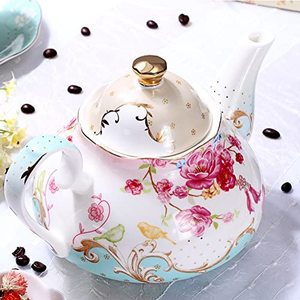 陶瓷茶壶骨瓷茶壶复古皇家风格红色碎花茶壶