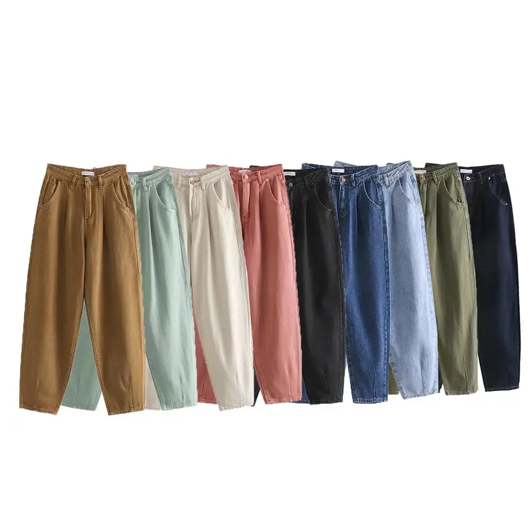 PB & México 2023 mujeres de primavera nueva 7-color plisado decoración sueltos cintura alta jeans casual harén pantalones 6147159