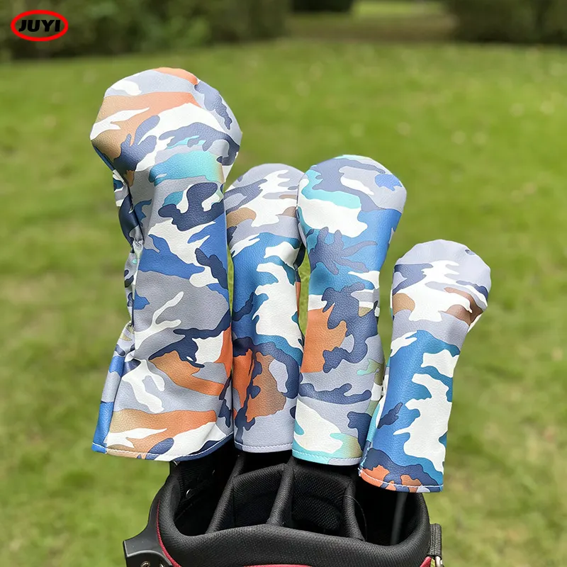 Capa de madeira para clube de golfe personalizável em couro PU com padrão de camuflagem de golfe, acessórios para clubes de golfe por atacado de fábrica