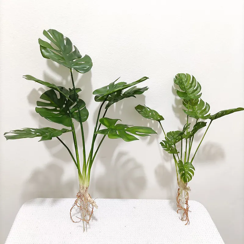 Nearly Natural Fan Leaf Faux Plants Real Touch Monstera Leaves Spring Taro Leaf Artificial Plant Monstera Bush With Root