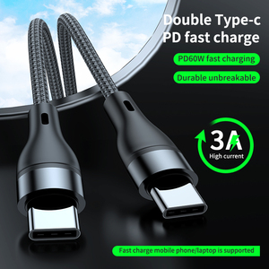 热卖60W 3A大电流编织尼龙线充电器双2 <span class=keywords><strong>USB</strong></span> C快速充电电缆C型电缆快速充电