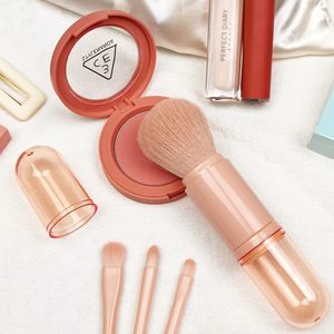 4 in 1 Mini makyaj fırçası seti geri çekilebilir fondöten fırça yüksek kaliteli yüz kozmetik için karıştırma toz göz farı fırçası - Product Image 5