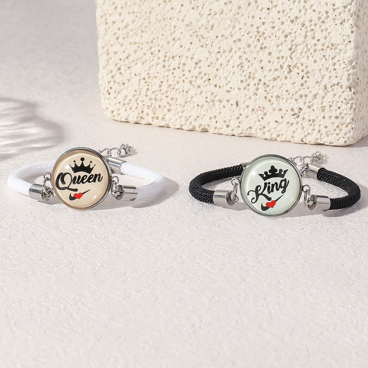 Couronne reine corde noire et blanche