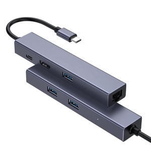 2025铝合金6合1 USB C集线器，紧凑型设计USB C RJ45以太网集线器，带4K60Hz HDMI适配器
