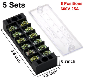 6 P <strong>Dual</strong> Row 600V 25A Screw Terminal Blocks with Cover + 400V 25A 6p(white and Black) Terminal <strong>Busbar</strong> Connector - Product Image 3