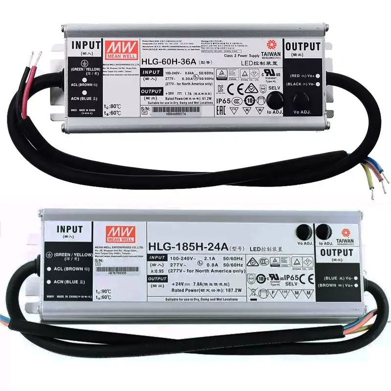 Meanwell HLG 60W 100W 150W 240W 320W 600W 24V 12V 48V IP67 kısılabilir sabit voltaj şerit aydınlatma güç kaynağı ledi sürücü