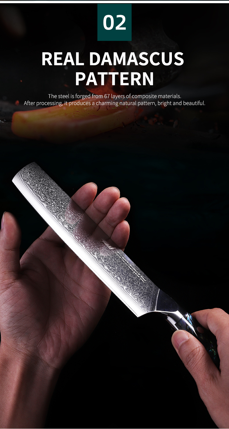 FINDKING Gorgeous Series 67 Layers Damascus Steel Chef Kitchen Knives Abalone Resin Handle 7 Inch Cleaver Nakiri Knife