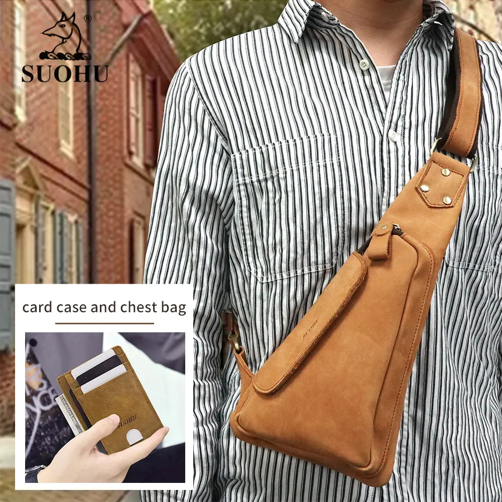 Sac de poitrine en cuir pour hommes porte-cartes Rfid portefeuille en cuir manches de carte hommes argent organisateur nouveau Style Sport Portable extérieur