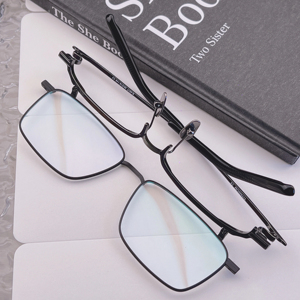 Titanium <strong>S</strong>-401T All Full Square Eyeglasses <strong>Frames</strong> Optical Diamond Flip Design Solid Pattern Fashionable Facial Shape Matching - Product Image 1