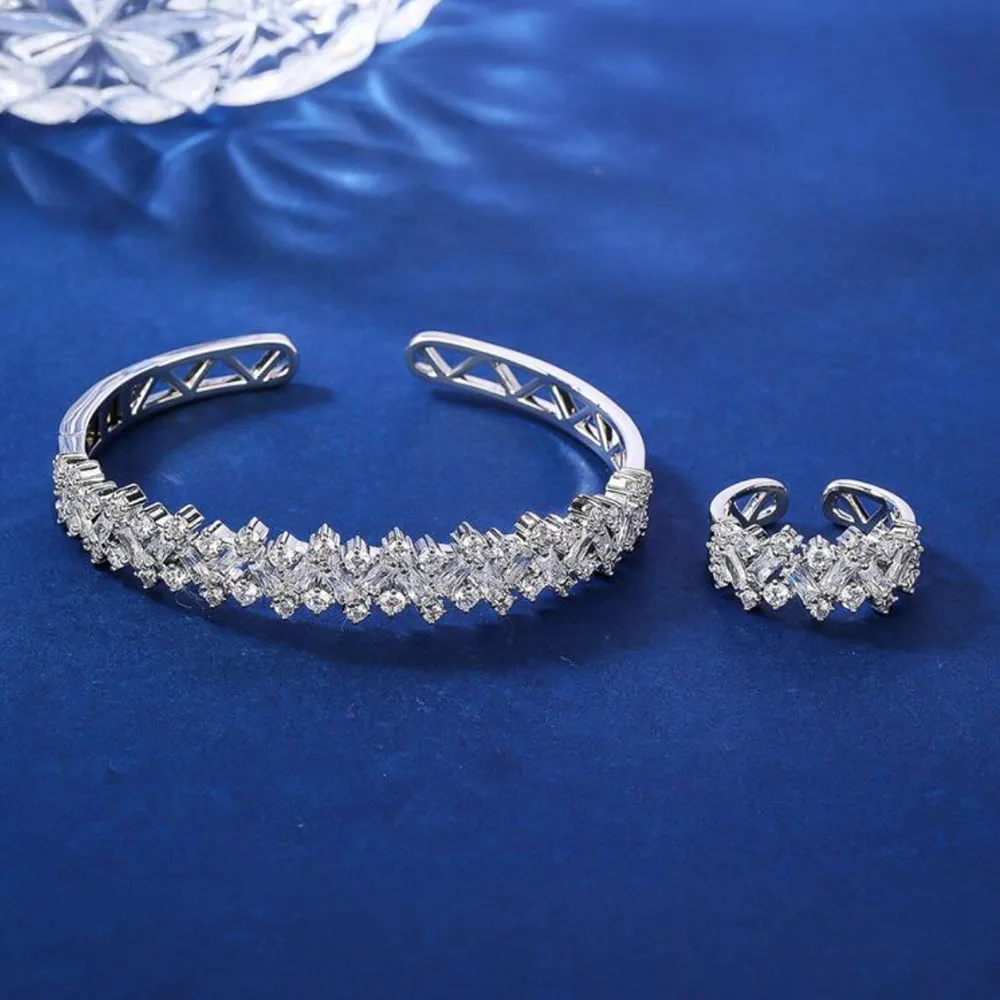 018823 Trendy beliebte Damen Schmuck Set für Hochzeit Zirkonia Schöne Armreif & Ring Sets Jewelri Wed 2023 Neuankömmling