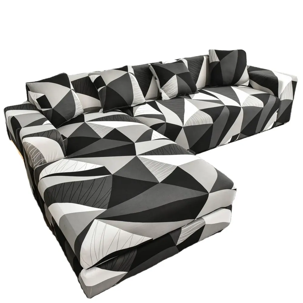 Dört mevsim genel Polyester elastik streç L şekli Modern 7 koltuklu kanepe kılıfı
