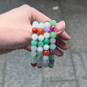 กำไลหยกสีเขียว8มม. เครื่องประดับหินธรรมชาติสีม่วงพม่าแท้พร้อมใบรับรองคุณภาพสูงหยกบำบัดเสน่ห์โชคดี - Product Image 4