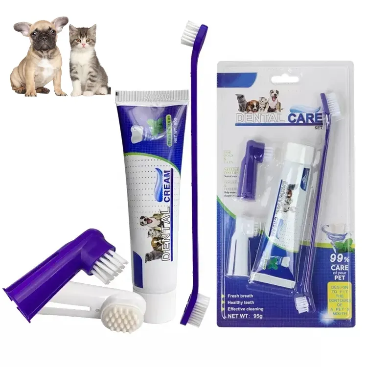 Factory Wholesale 4 In 1 Dog Dental Care Dog Finger Toothbrush Pet Cat Toothpaste Set