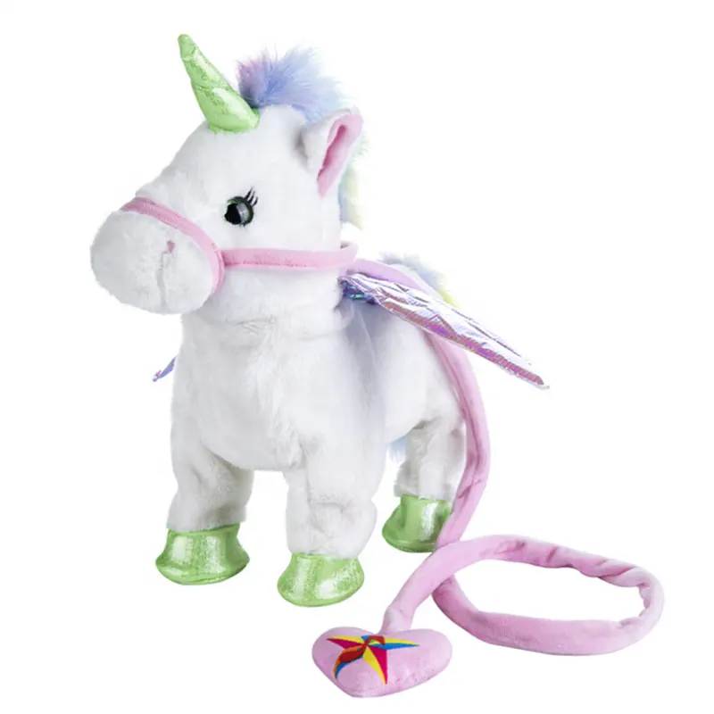 2024 Juguetes Divertidos lindo unicornio relleno Animal eléctrico caminar y cantar unicornio peluche con correa