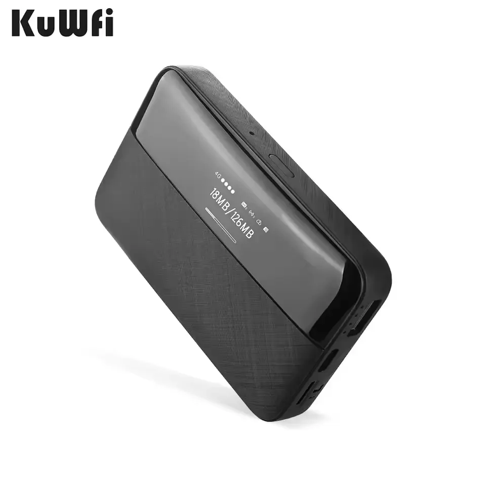 새로운 스타일 KuWFi 150mbps cat4 무선 라우터 10 사용자 SIM 카드 6000mAh 모바일 4g lte 핫스팟 라우터 라이브 방송