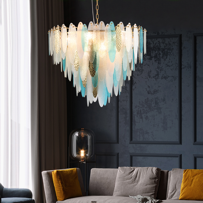 Modern gold long stair hanging baccarat spiral crystal chandelier colorful glass round huge chandelier ceiling lamp
