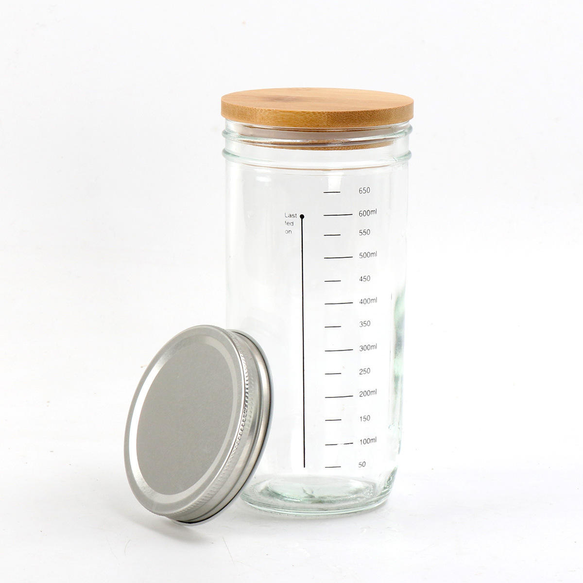 Transparent-730ml glass jar-bamboo lid-iron lid set 1