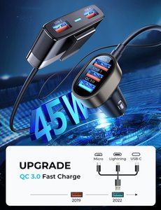 JOYROOM Qc3.0 45W高速充電器5ポート携帯電話充電器OTPフロントバックシート充電マルチUSBポート拡張USBハブ - Product Image 3