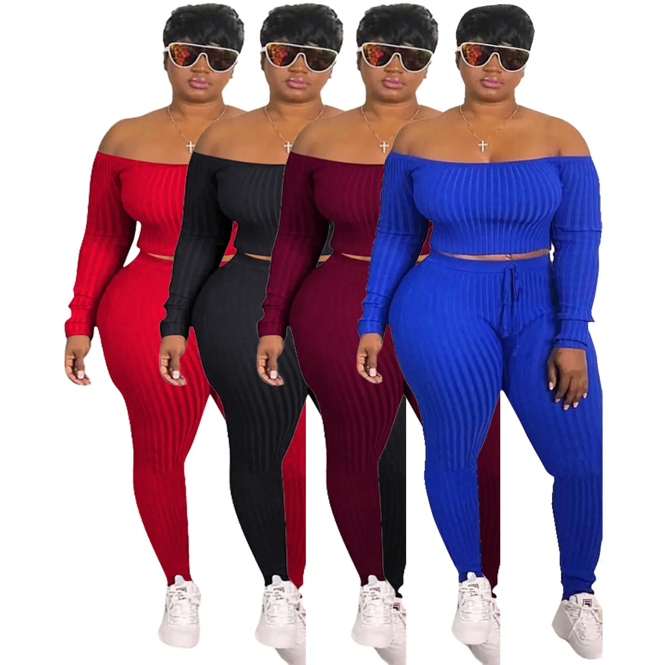 Automne 2022 femmes vêtements vente chaude mode costume de sport décontracté une épaule à manches longues 2 pièces ensemble femmes