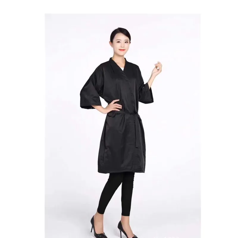 Grembiule per taglio di capelli fornito in fabbrica parrucchiere abito da barbiere Salon Smock Cape Dress stile Kimono con 38 "lungo e leggero setoso