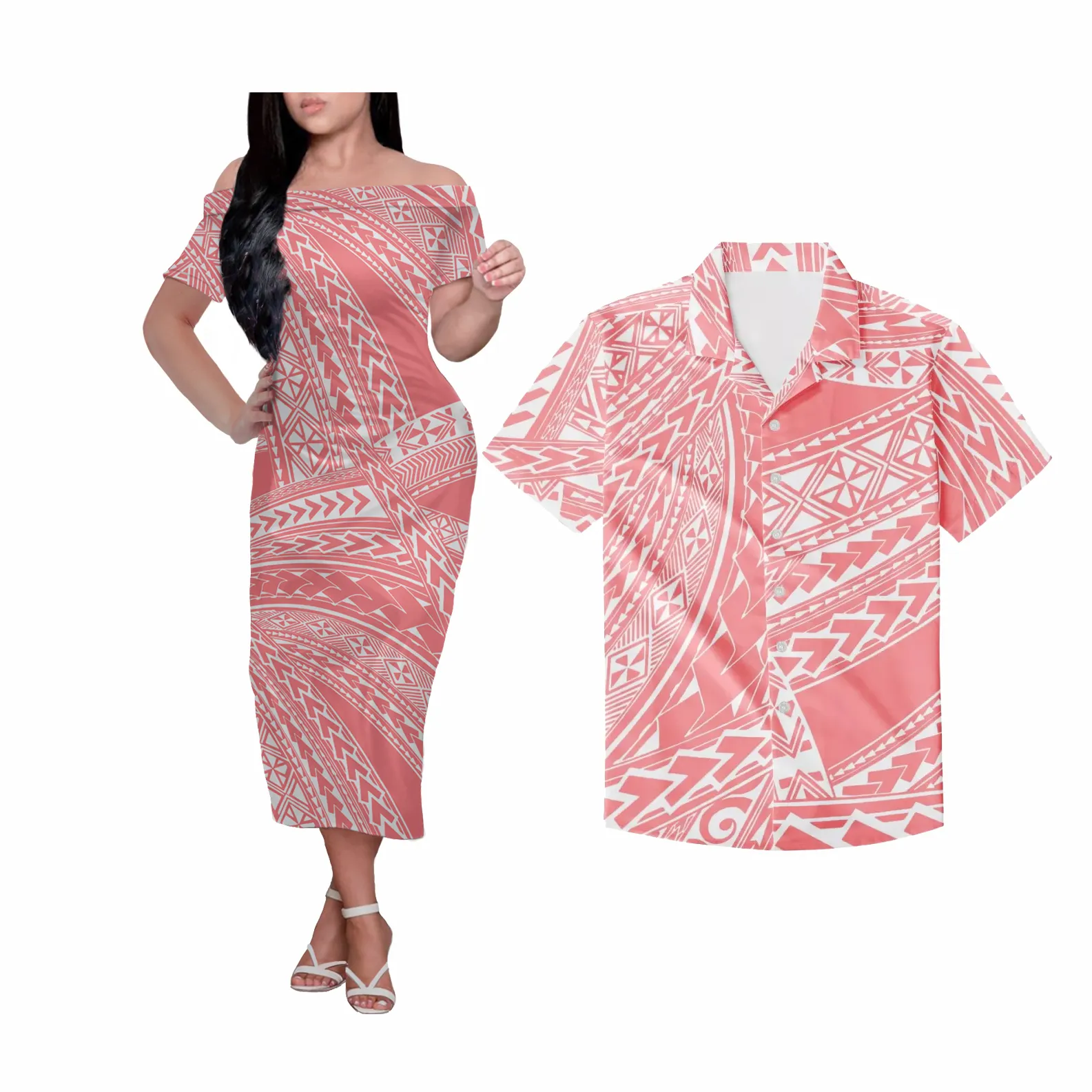 Di modo Etnico Triangolo Disegni Polinesiana Tribale Casual Vestito Delle Donne Manica Corta Camicia Degli Uomini Coppie Gli Amanti Dei Vestiti di Vestito Su Misura
