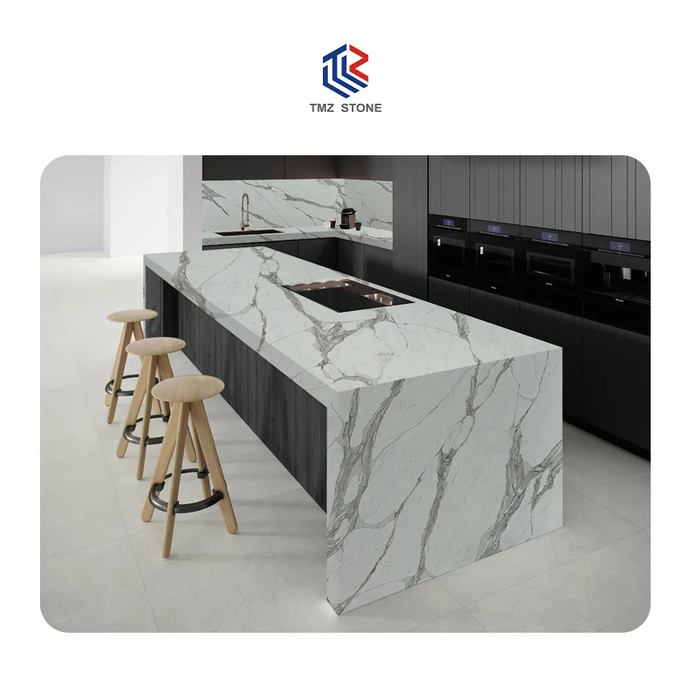 GoldtopQuartz Quarzo Brillante Artificial 5005 Statuario Stone Clear Gold Veins Encimeras de cuarzo para cocina y baño