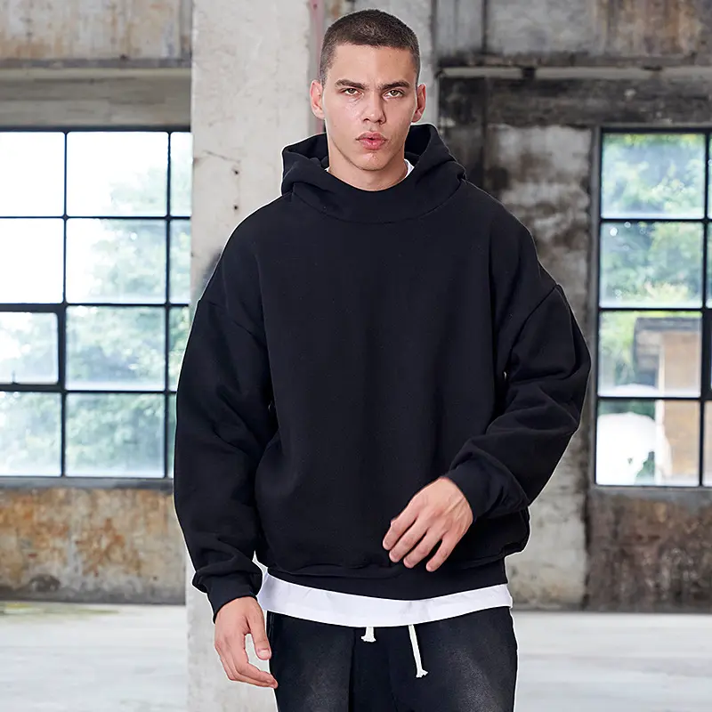 Kalın düz yüksek kalite hoodies boş custom made hoodie kırpılmış boxy fit ağır hoodie erkekler giyim üreticisi için