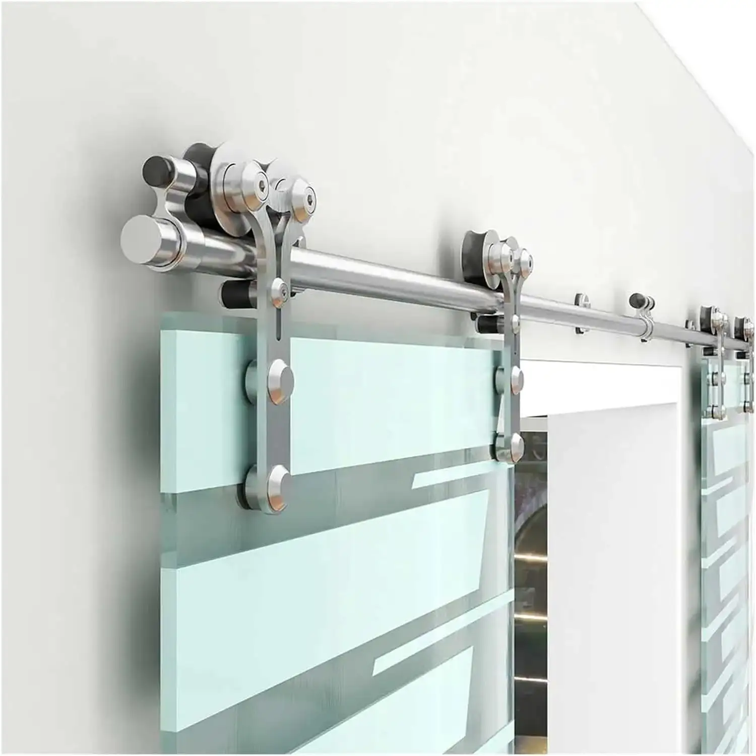 Bathroom Fittings Bypass Stainless Steel Rollers Hanging Wheel Rail Track Sliding Barn Shower Frameless Glass Door Hardware Kits