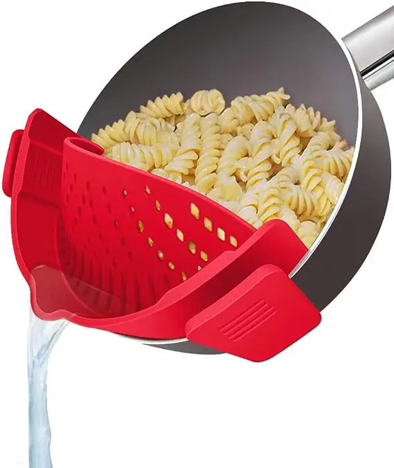 BPA Free Food Grade Silicone Fit All Size Pod Strainer Pasta scolapiatti flessibile Soft Cooking Basket Clip per alimenti su utensile da cucina