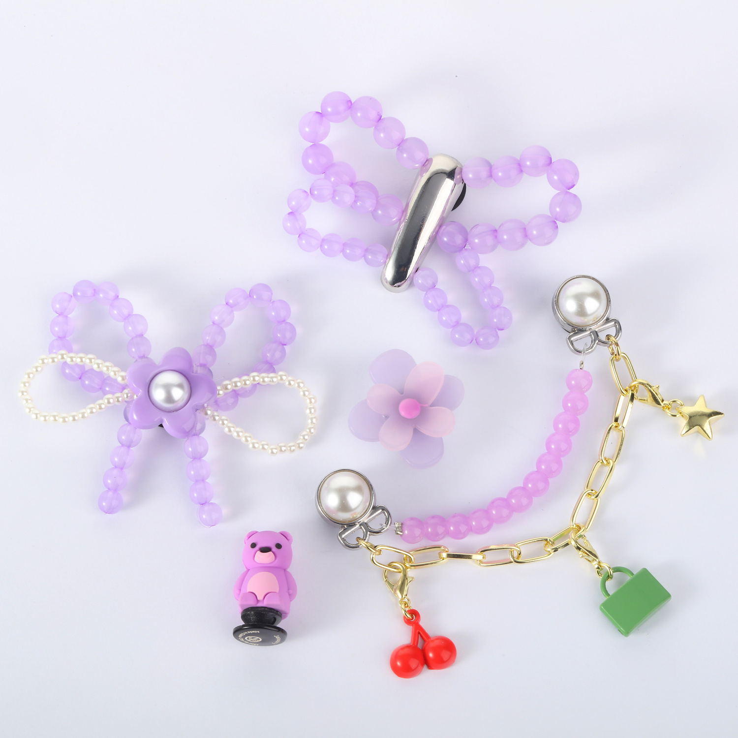 Ensemble 5 pièces perles violettes