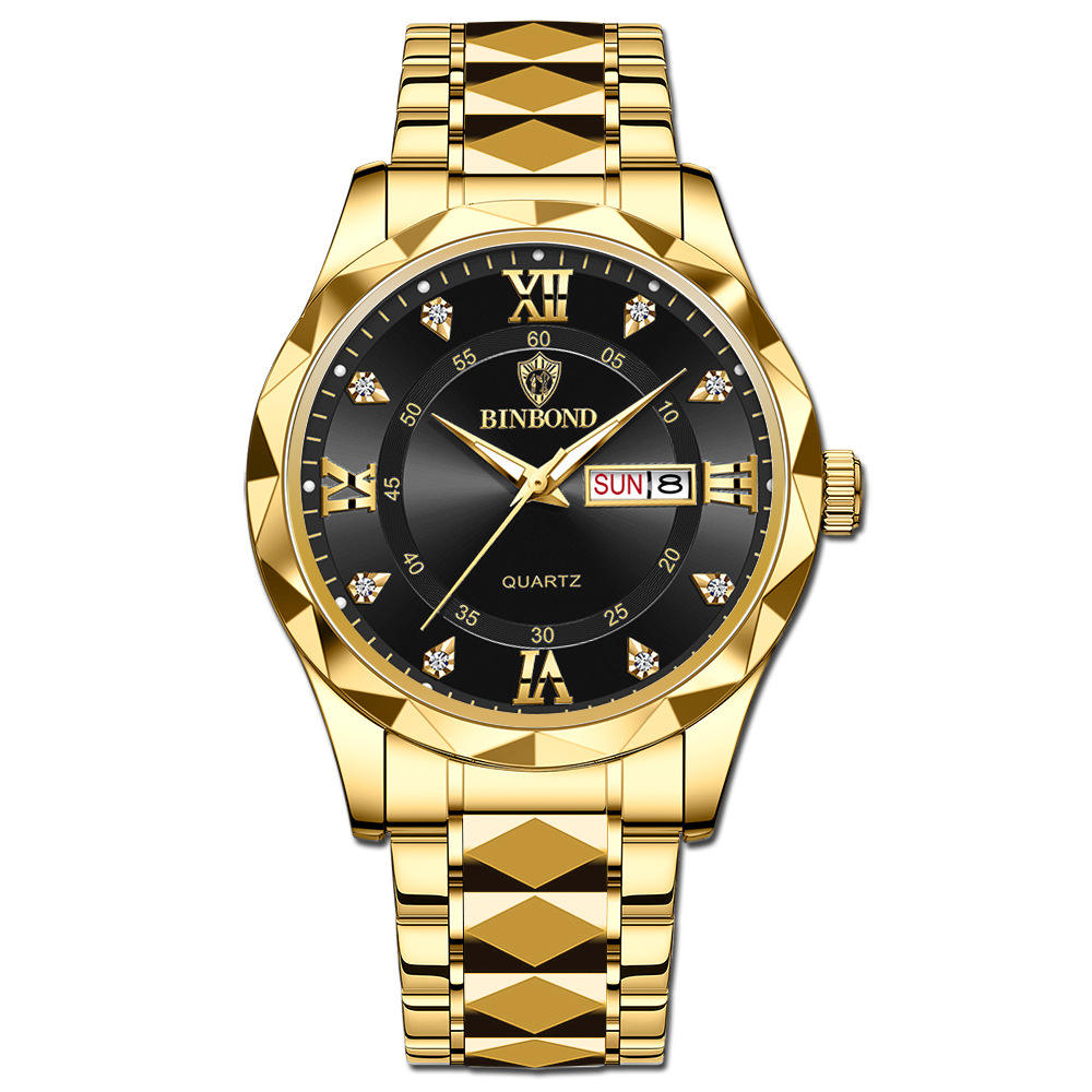 5 black dial gold steel strap - for men
