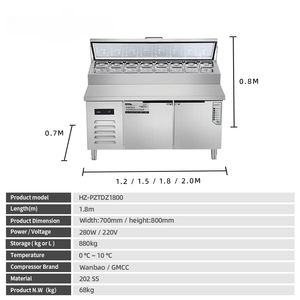 Refrigerated Pizza Sandwich Prep Salad bar Counter Refrigerator Work Table <strong>Under</strong> Counter Top Fridge <strong>Chiller</strong> - Product Image 2