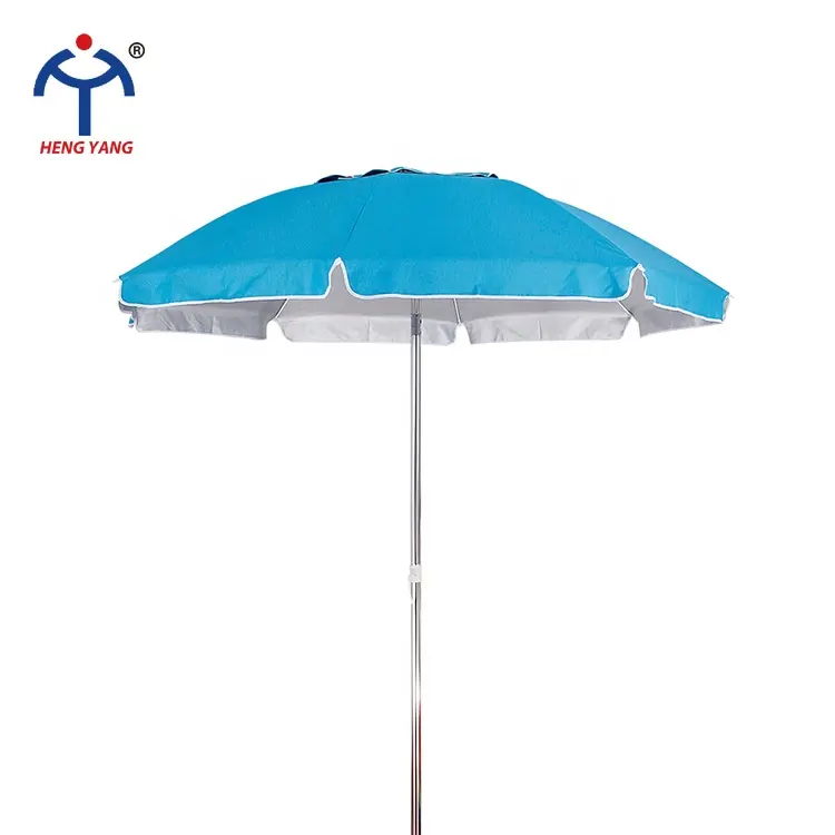 مصنع تصنيع المعدات الأصلية مظلة مخصصة من البوليستر مقاوم للاهتراء لون أزرق 1.8 متر 2 متر مظلة شاطئ مع دليل طلاء الفضة