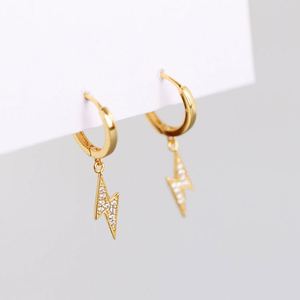 ファッションステートメントイヤリングジュエリー925スターリングシルバーライトニングイヤリング、ダイヤモンドゴールドメッキフープイヤリング女性用