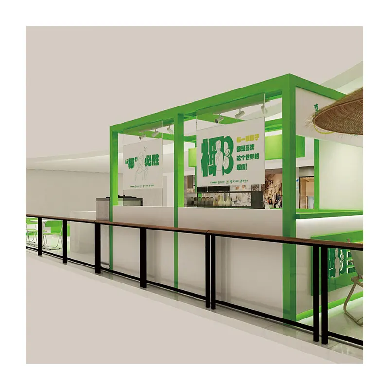 Modern Latest Design Ice Cream Mall Kiosk Fruit Juice Kiosk Showcase 3D Fast Food Kiosk Design
