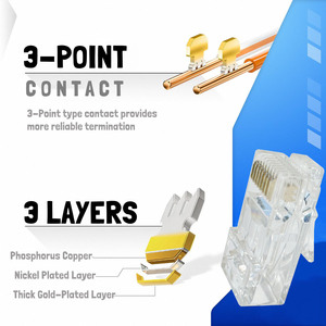 Cat 6 EZ ตัวเชื่อมต่อเครือข่ายชุบทองแบบไม่หุ้มฉนวน8ขาปลั๊กสีทอง Rj45ขั้วต่อ Rj45 Cat6 passthrough - Product Image 2