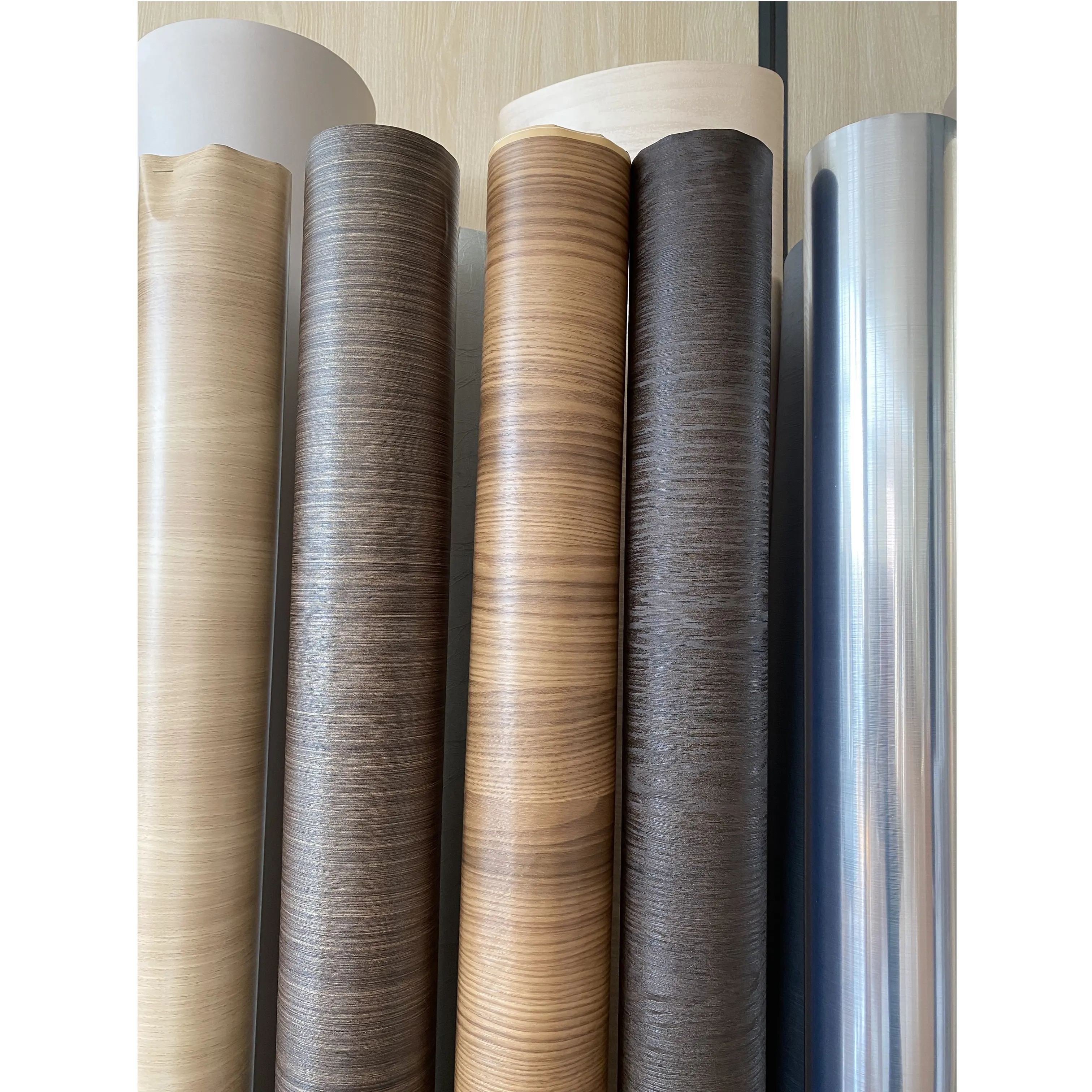 Película decorativa de PVC en rollo Película de muebles de grano de madera para panel WPC