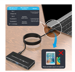 <strong>KVM</strong> <strong>Switch</strong> <strong>2</strong> Port USB C to Displayport With 3xUSB2.0 8K@60Hz 4K@144Hz Thunderbolt 3/4 DP1.4 for Monitor Mouse Keyboard Printer