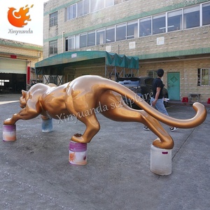 Thép không gỉ sơn vàng Cheetah điêu khắc thương mại ngoài trời nghệ thuật cài đặt lớn sàn đứng trang trí may mắn - Product Image 4