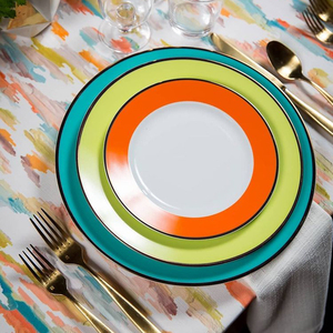 Rainbow Color <strong>Rim</strong> Fine Ceramic Dessert Plate Party Use Durable Porcelain Salad Plates for Restaurant - Product Image 1