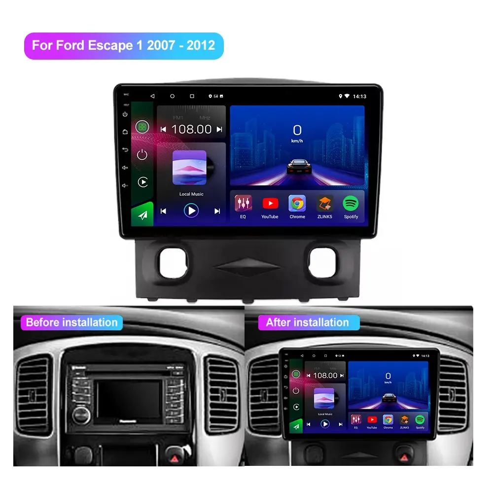 Jmance pour Ford Escape 1 2007 - 2012 écran de voiture 9 pouces autoradio lecteur vidéo multimédia Navigation Gps Android 2 Din Carplay
