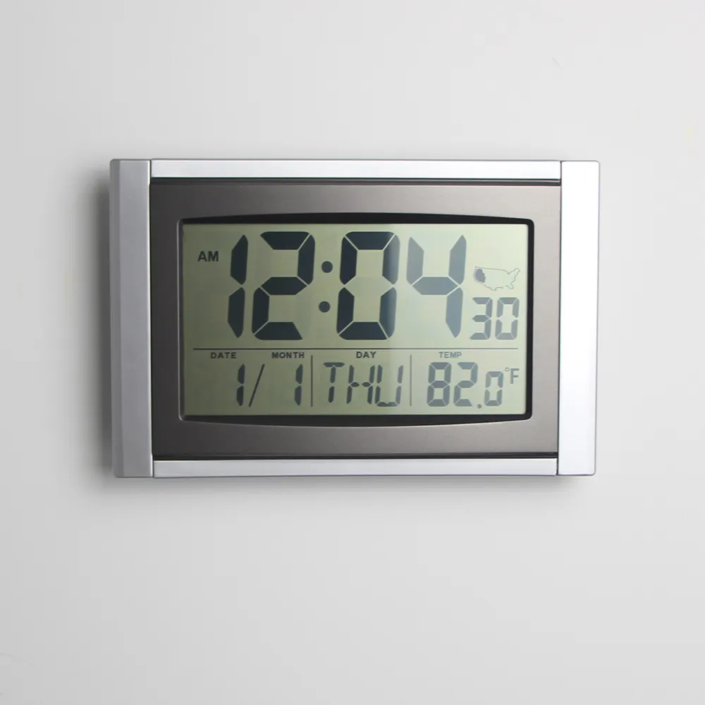 Horloge de Table unique led, Radio à Quartz, grand écran LCD, alarme numérique atomique avec Date et température, pour bureau