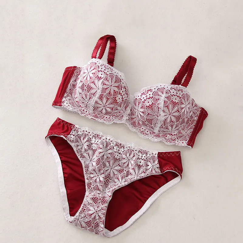 Sexy Lady Embroidery Lace Underwear Set Girls Fashionable Gathered Brassiere Breathable Briefs Underwire Women Bra And Panty