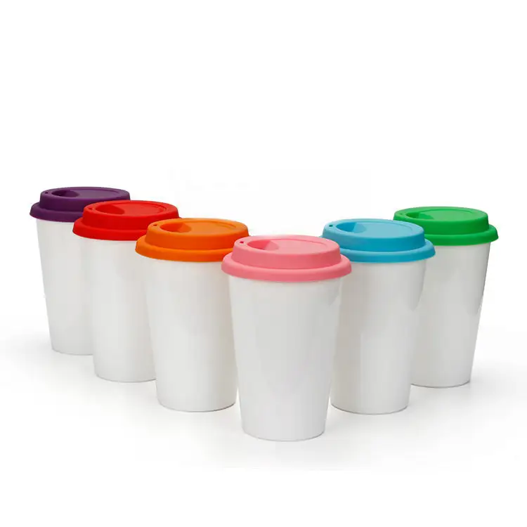 Tazas de cerámica de cono personalizadas con cubierta de silicona, Impresión de fotos artesanal, tazas de café, té, blancas, sublimación, en blanco