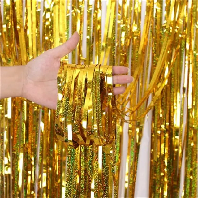 Backdrop Mưa Tinsel 1*2M Rèm Lá Tinsel Đảng Rèm Trang Trí Kim Loại Fringe Rèm Cửa Cho Đảng Nguồn Cung Cấp Đám Cưới