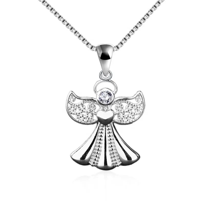 Ciondoli a forma di cuore con ala di angelo custode in argento Sterling 925 per gioielli con ciondoli in zirconia per gioielli da donna