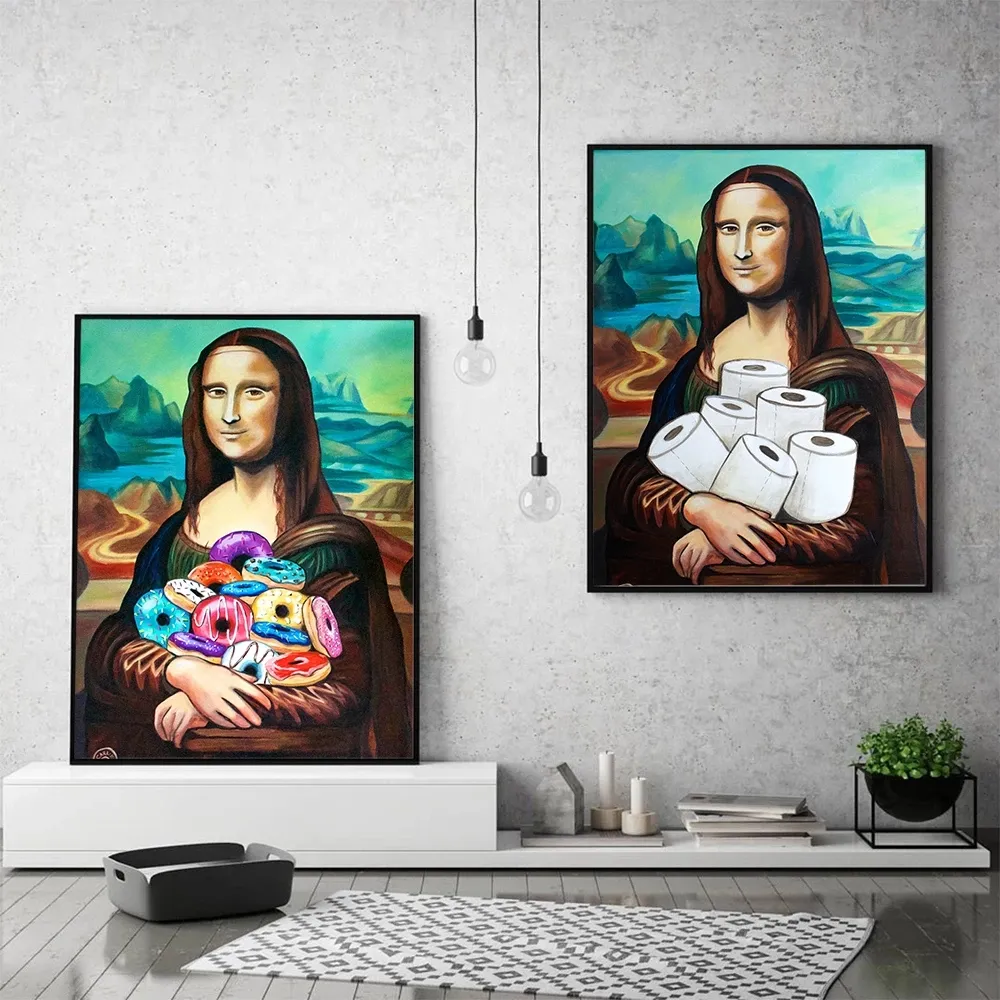 Мона Лиза забавные игрушки для взрослых стены искусства фотографии и плакаты жизнь масляной живописи для декора комнаты Куадрос, гостиной, художественное украшение для дома